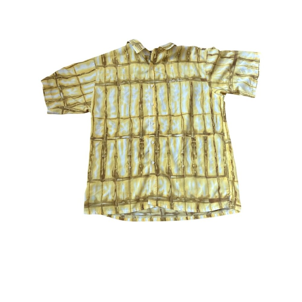 VTG Sean John Men's Yellow‎ Short Sleeve Button Up Logo Shirt Size XXL Collar